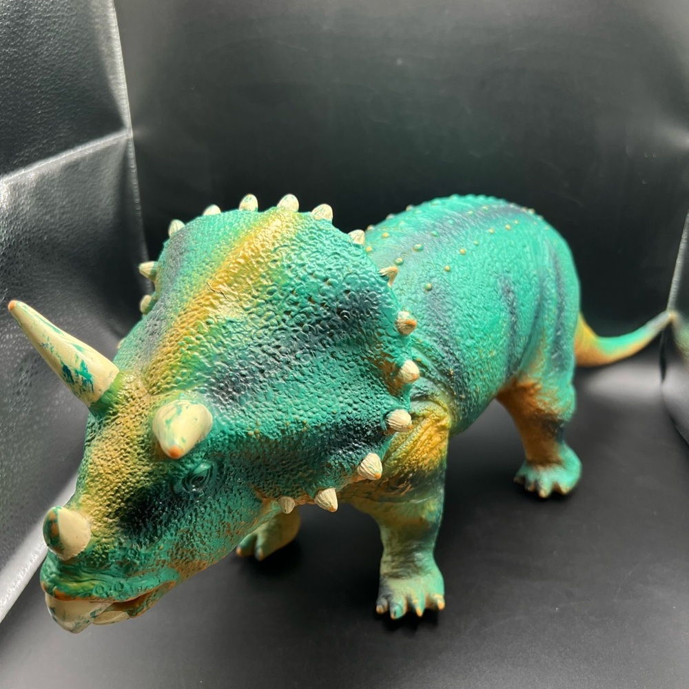 Toysmith 20" Epic Dino Triceratops Semi-Soft Vinyl Dinosaur Toy Green